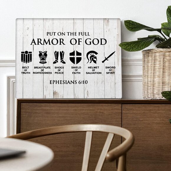 Christian Canvas Wall Art Framed Put on the Full Armor of God Bible Poster‎ - Picture 2 of 3